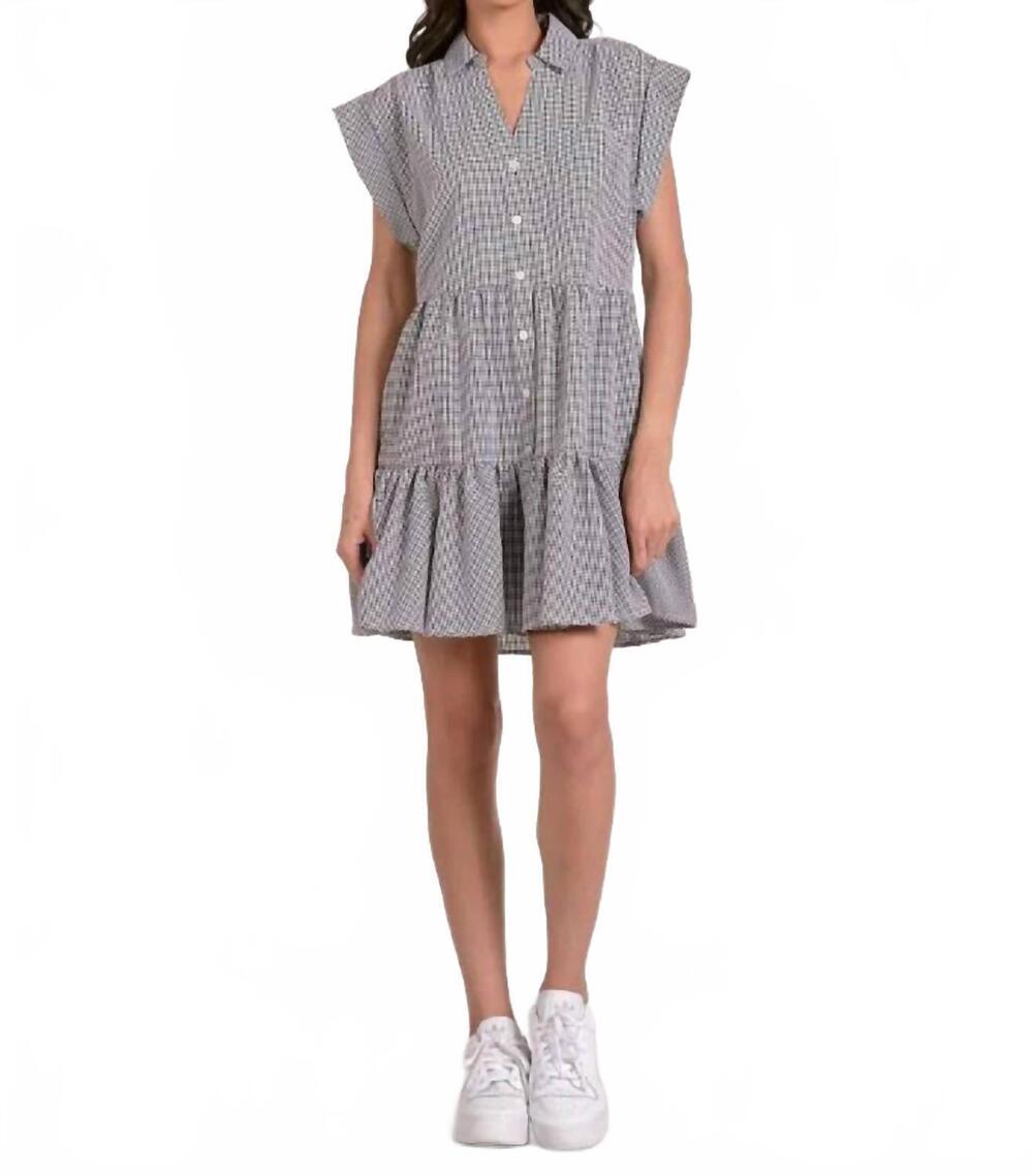 NEW ELAN samara babydoll dress in black seersucker